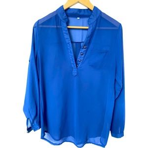 Royal blue, long sleeve, sheer blouse